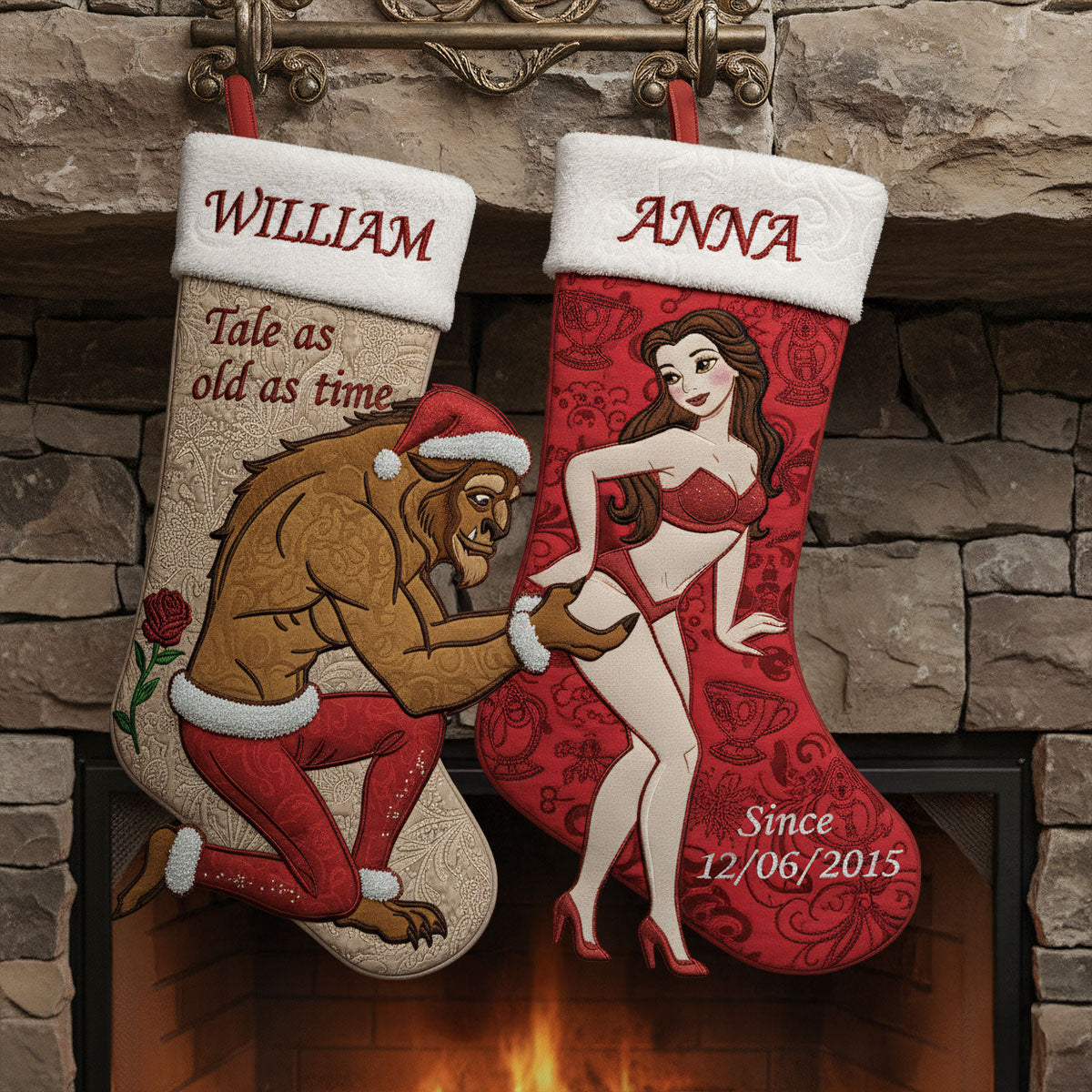 Enduring Tale - Personalized Beauty And The Beast Shaped Christmas Stocking