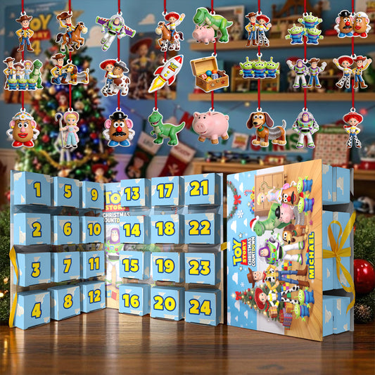 Toy Countdown - Personalized Toy Story Folded Advent Calendar With Ornaments