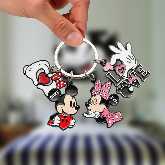 Lovely Couple Mouse Gift - Personalized Mouse Keychain With Charms