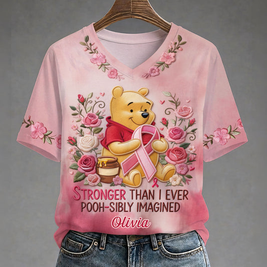 Stronger Than Ever - Personalized Breast cancer Fully Printed V-Neck T-Shirt