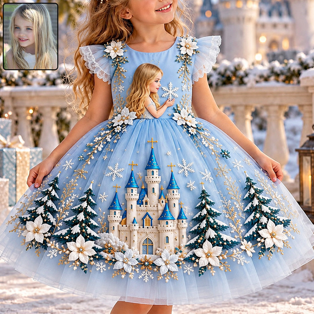 Magical Castle - Personalized Dream Trip Kid Ruffle Sleeve Dress