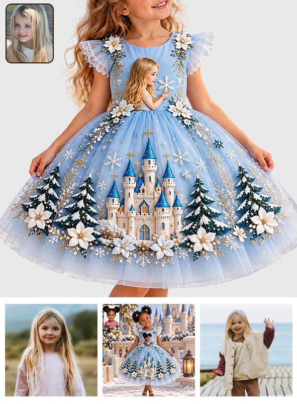 Magical Castle - Personalized Dream Trip Kid Ruffle Sleeve Dress