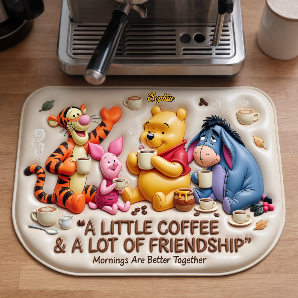 A Little Coffee, A Lot Of Friendship - Personalized Yellow Bear Drying Mat