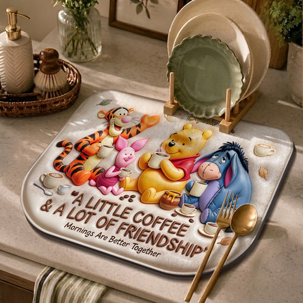 A Little Coffee, A Lot Of Friendship - Personalized Yellow Bear Drying Mat