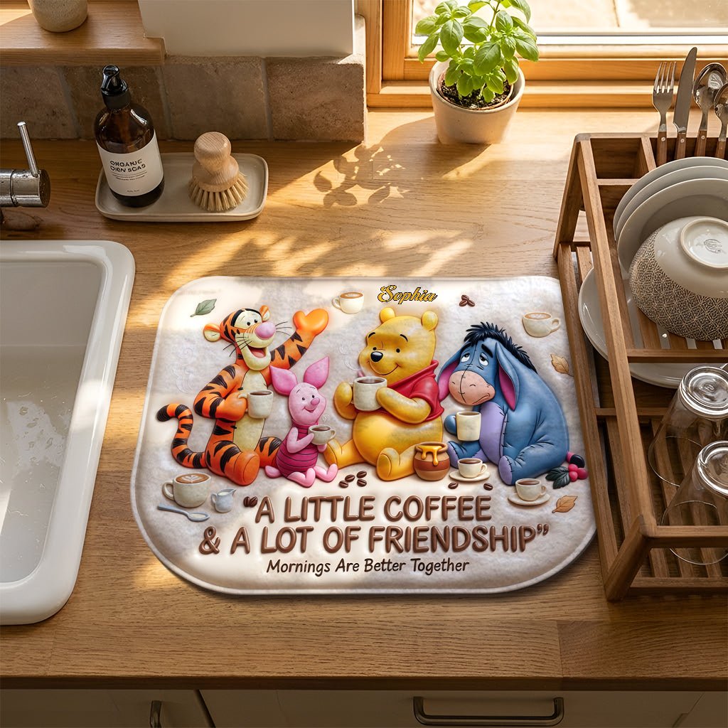 A Little Coffee, A Lot Of Friendship - Personalized Yellow Bear Drying Mat