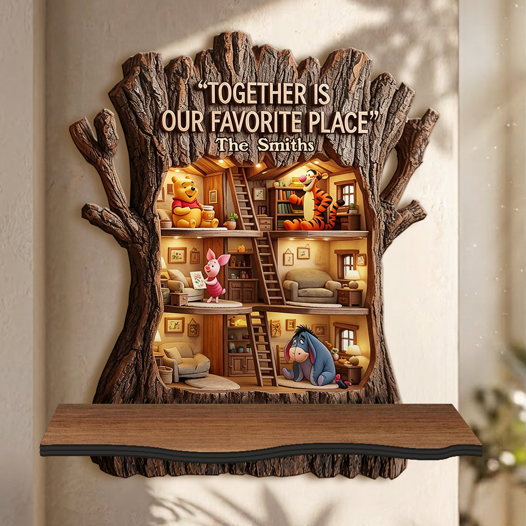 Friends - Personalized Yellow Bear Wooden Floating Shelf