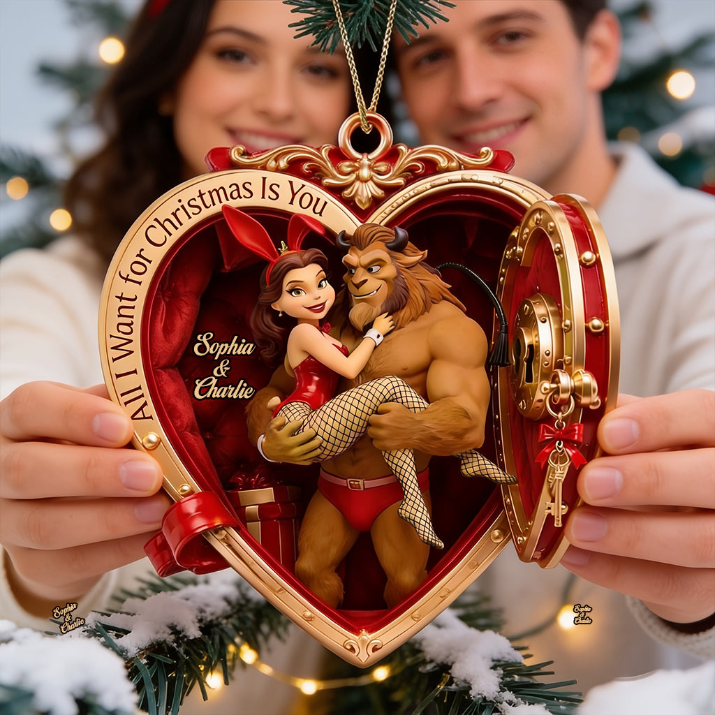 Naughty Couple All I Want for Christmas Is You - Personalized Beauty And The Beast Premium 3D Ornament