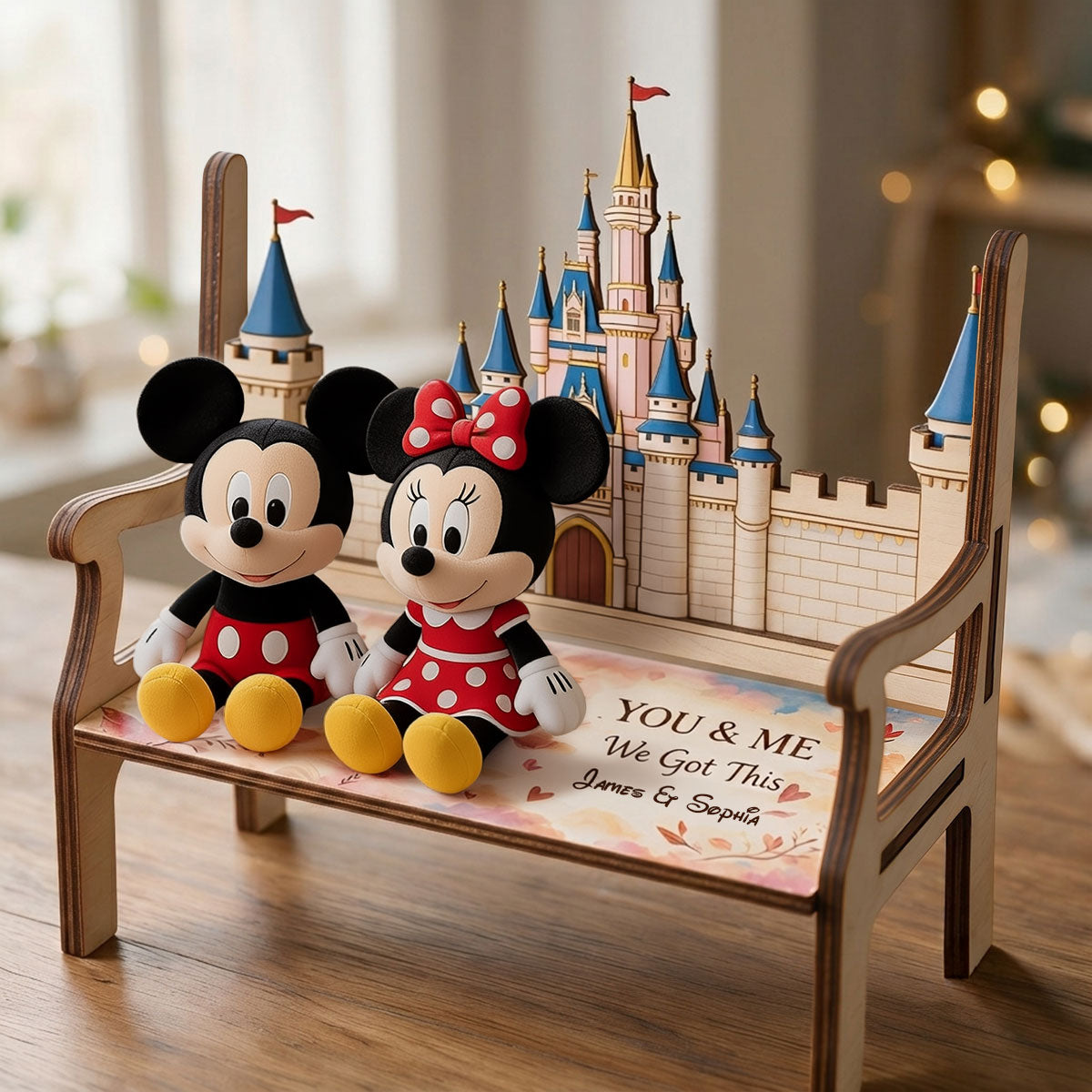 We Got This - Personalized Mouse Wooden Bench & Plush Keychain Set