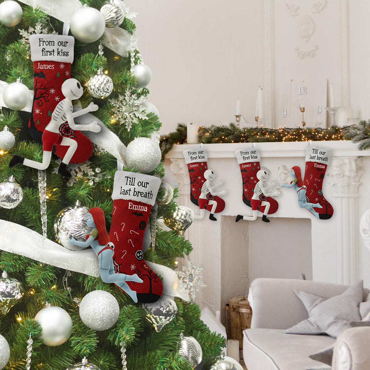 Gothic Love Story - Personalized Nightmare Shaped Christmas Stocking