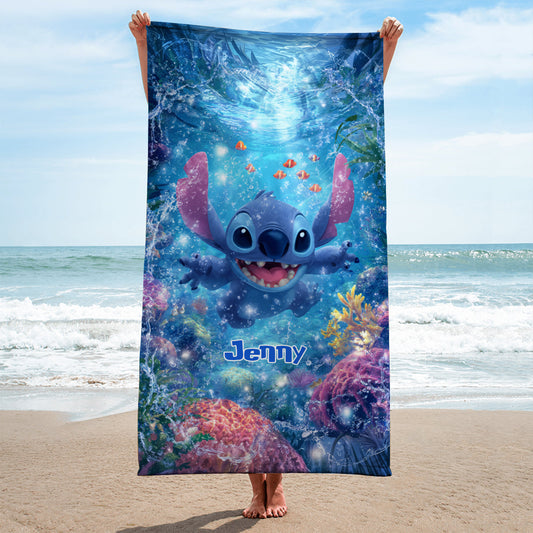 Aloha Vibe Cute Monster - Personalized Ohana Quick-dry Beach Towel/ Bath Towel