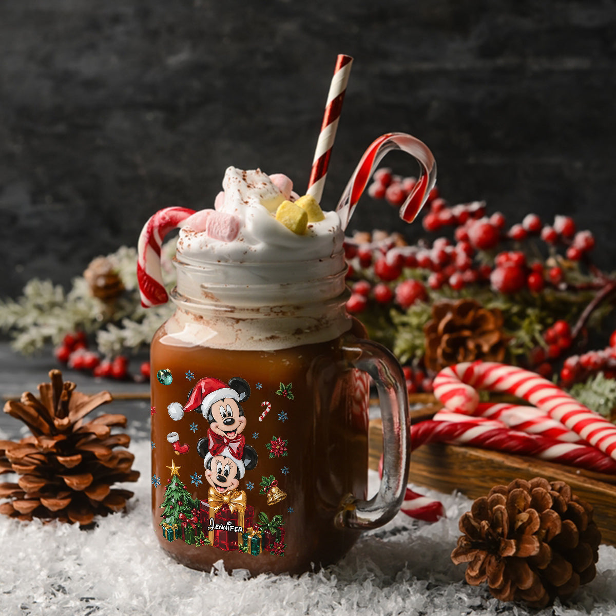 Merry Christmas - Personalized Mouse Mason Jar Cup