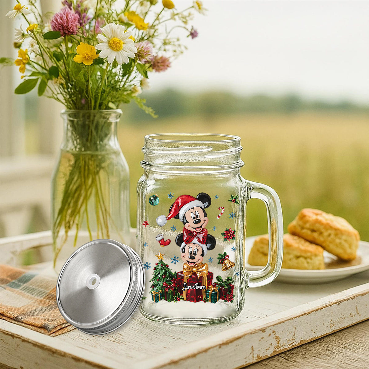 Merry Christmas - Personalized Mouse Mason Jar Cup
