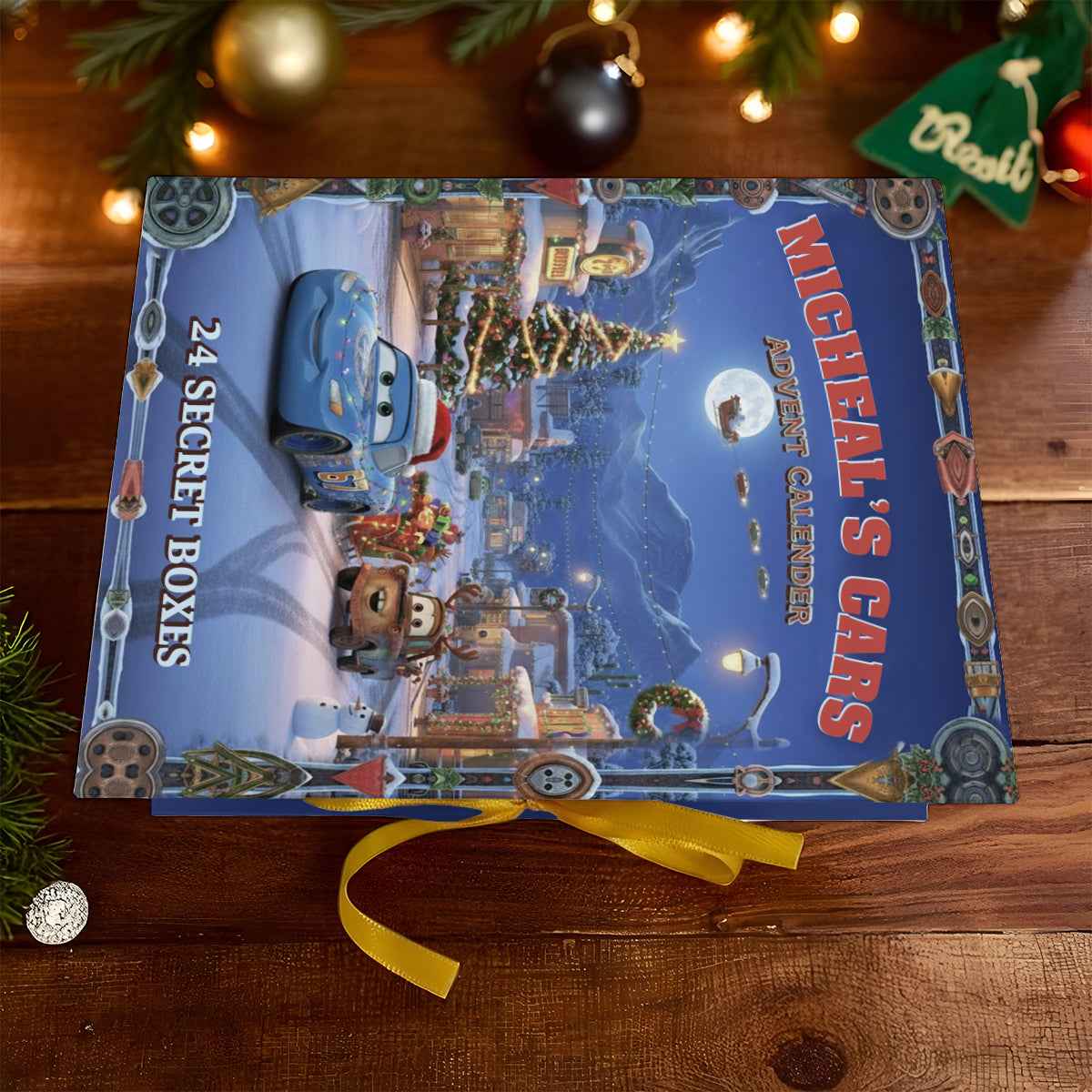 Christmas Cars Advent Calender - Personalized Folded Advent Calendar With Ornaments