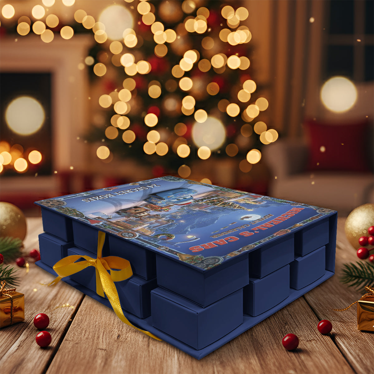 Christmas Cars Advent Calender - Personalized Folded Advent Calendar With Ornaments