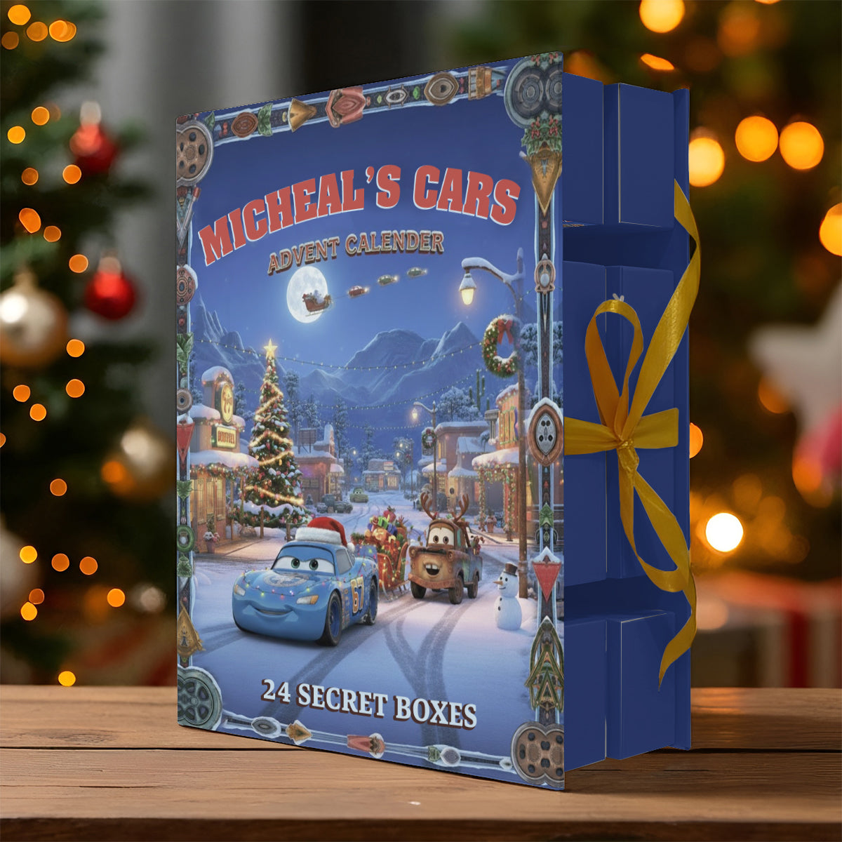 Christmas Cars Advent Calender - Personalized Folded Advent Calendar With Ornaments