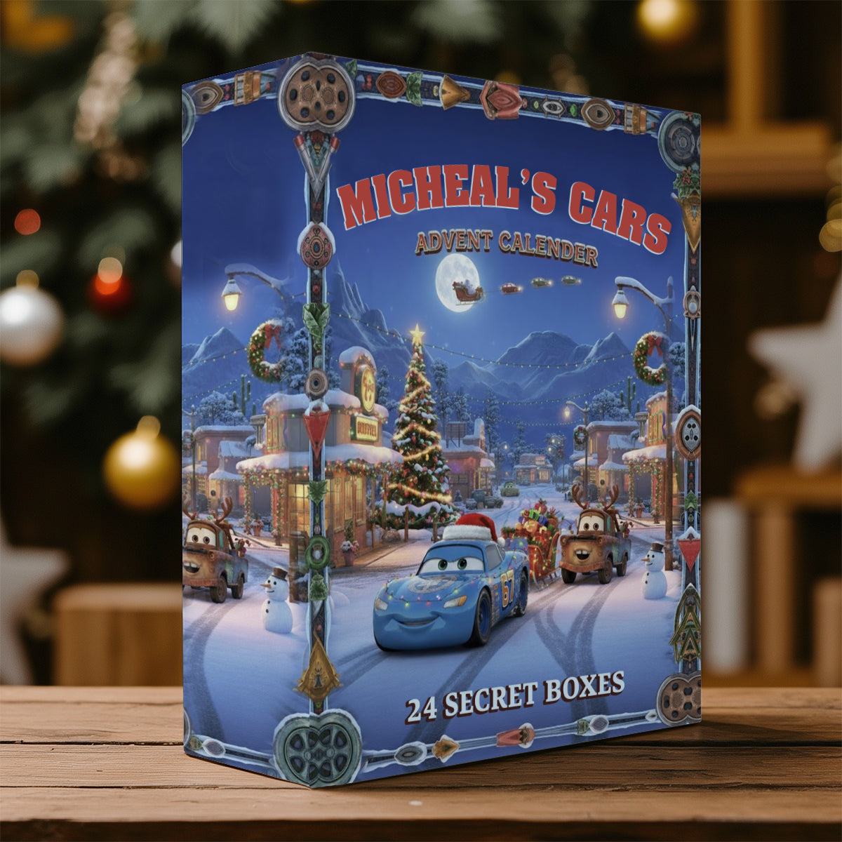 Christmas Cars Advent Calender - Personalized Folded Advent Calendar With Ornaments