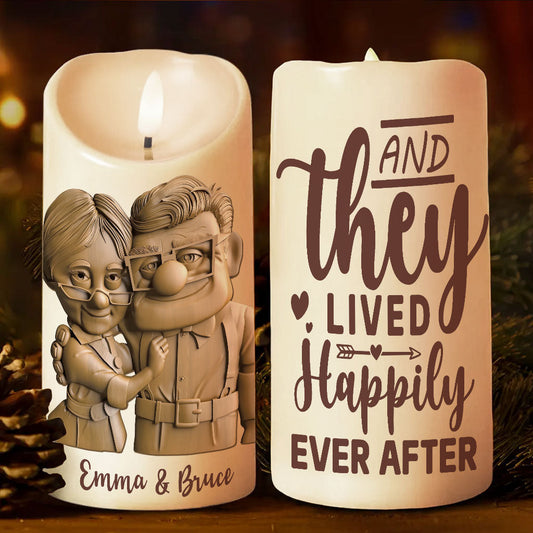 Anniversary Gift And They Lived Happily Ever After - Personalized Couple Flameless Candle