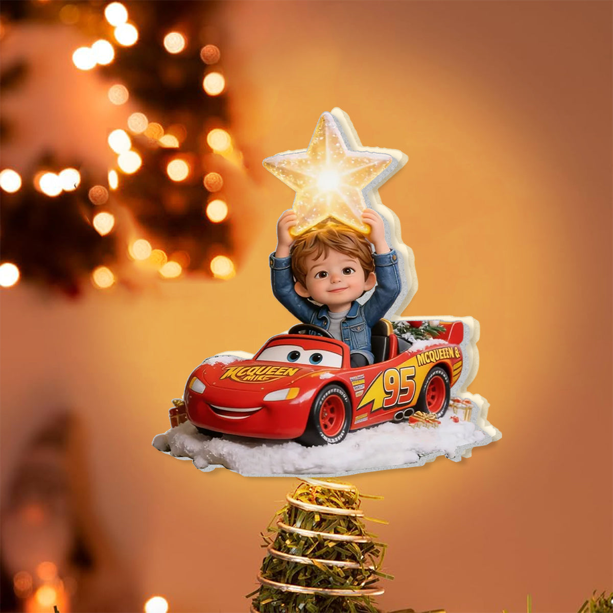 Little Racer Christmas - Personalized Racing Lover LED Light Tree Topper