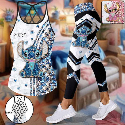 Blue Monster - Personalized Ohana Cross Tank Top and Leggings