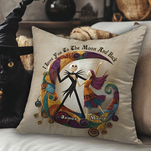 Couple Nightmare I Love You To The Moon And Back - Personalized Nightmare Throw Pillow