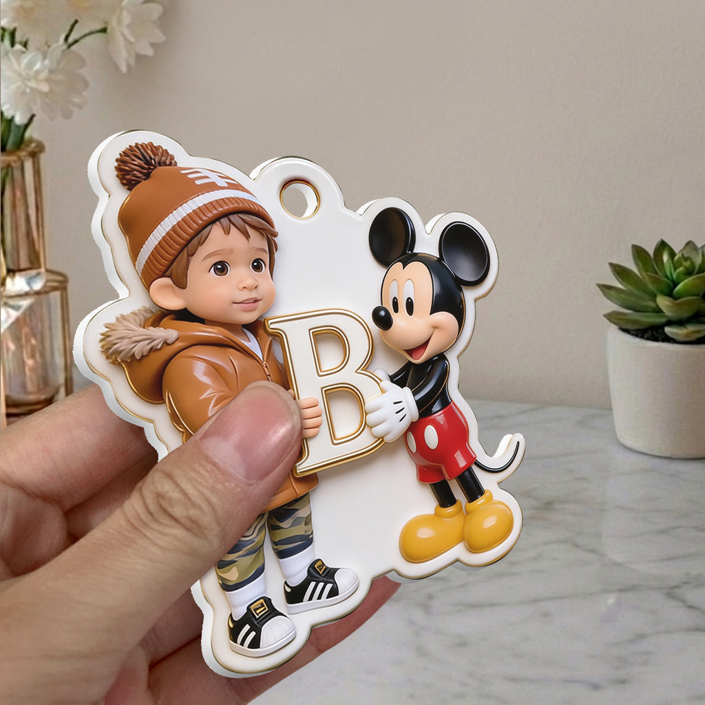 Magical Mouse Holding Initial Christmas Gift For Kids - Personalized Mouse Premium 3D Ornament