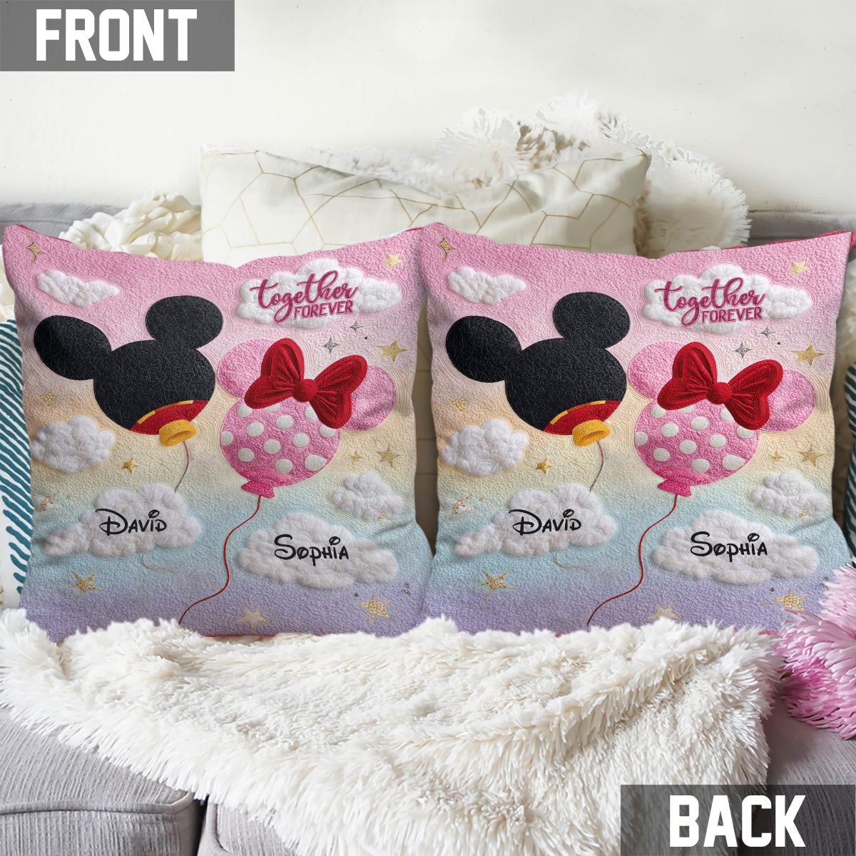 Couple Big Ears - Personalized Mouse Throw Pillow