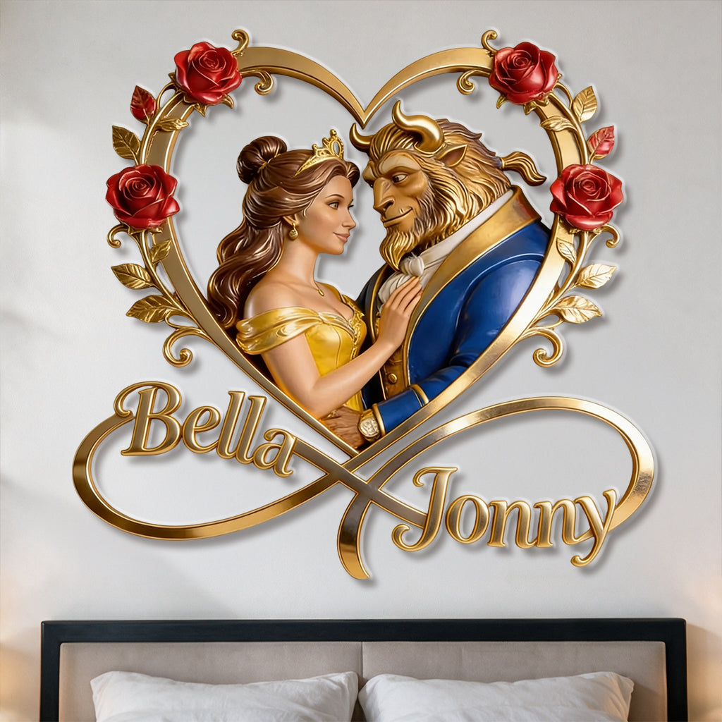 I Love You To Infinity And Beyond - Personalized Beauty And The Beast Cut Metal Sign