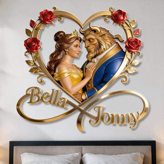 I Love You To Infinity And Beyond - Personalized Beauty And The Beast Cut Metal Sign