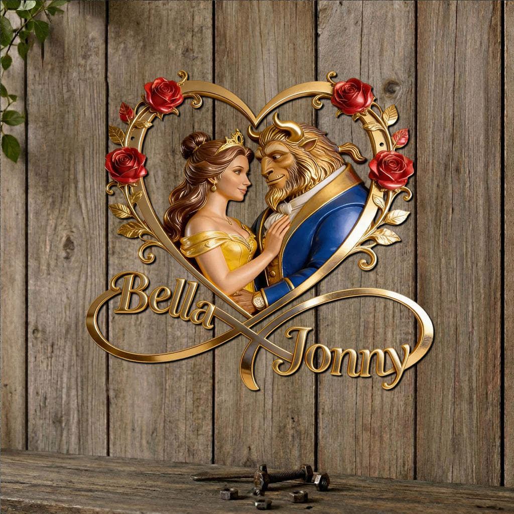 I Love You To Infinity And Beyond - Personalized Beauty And The Beast Cut Metal Sign