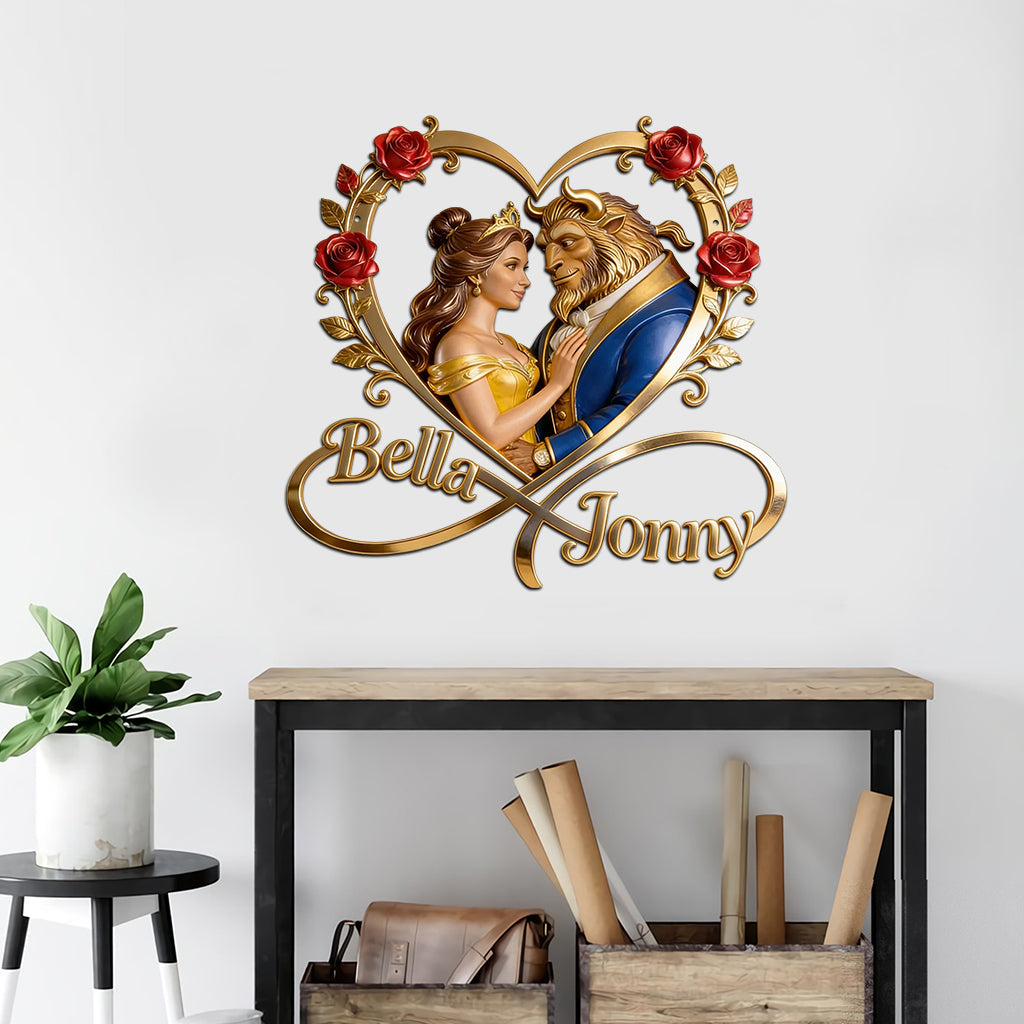 I Love You To Infinity And Beyond - Personalized Beauty And The Beast Cut Metal Sign