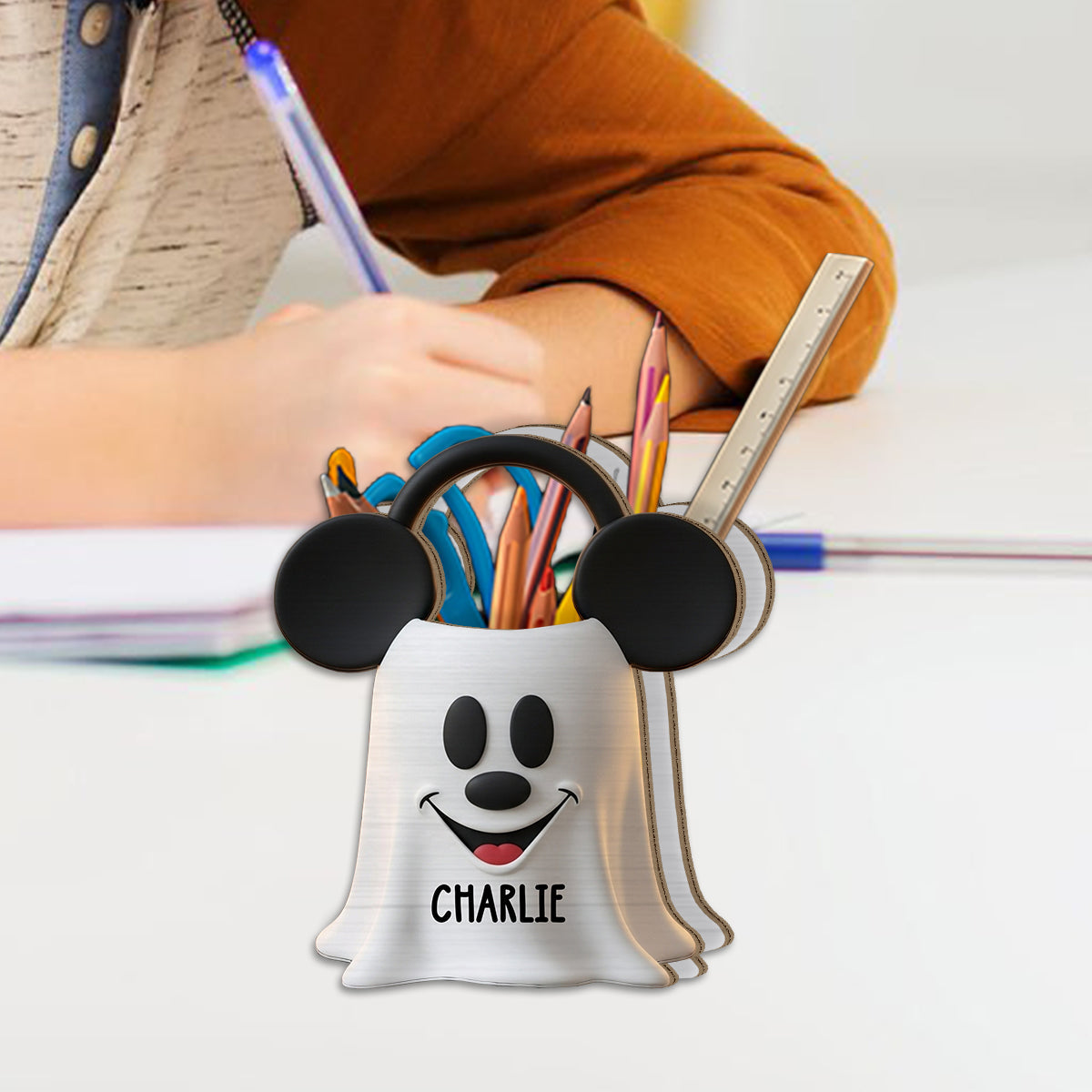 Perfect Trick Or Treat Halloween Gift For Kids - Personalized Mouse Wooden Desk Organizer