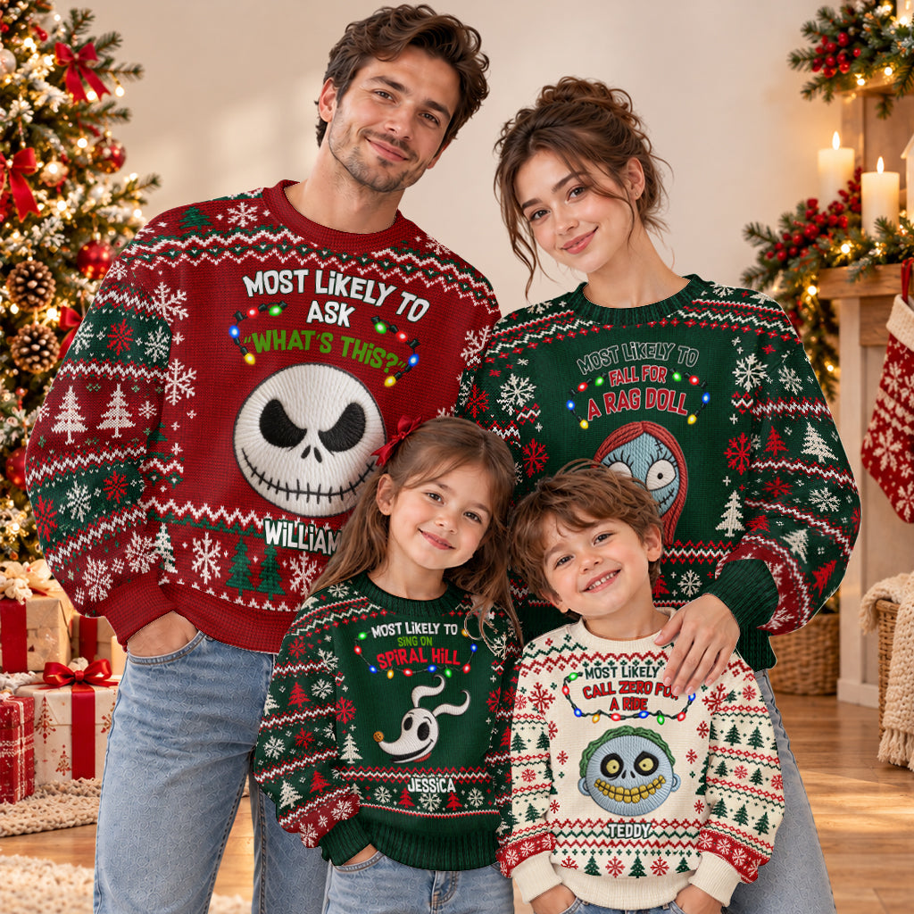 Most Likely To Nightmare Pumpkin King Matching Family Ugly Sweaters - Personalized Nightmare Light Up Sweater