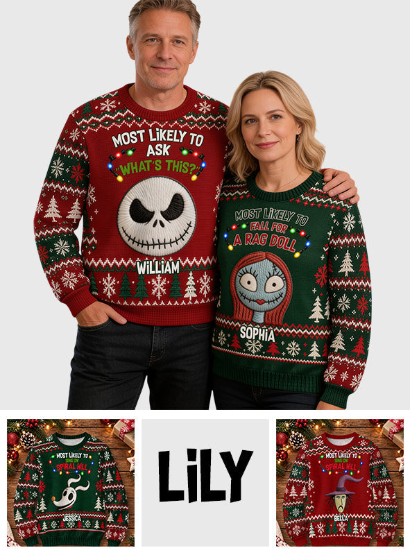 Most Likely To Nightmare Pumpkin King Matching Family Ugly Sweaters - Personalized Nightmare Light Up Sweater