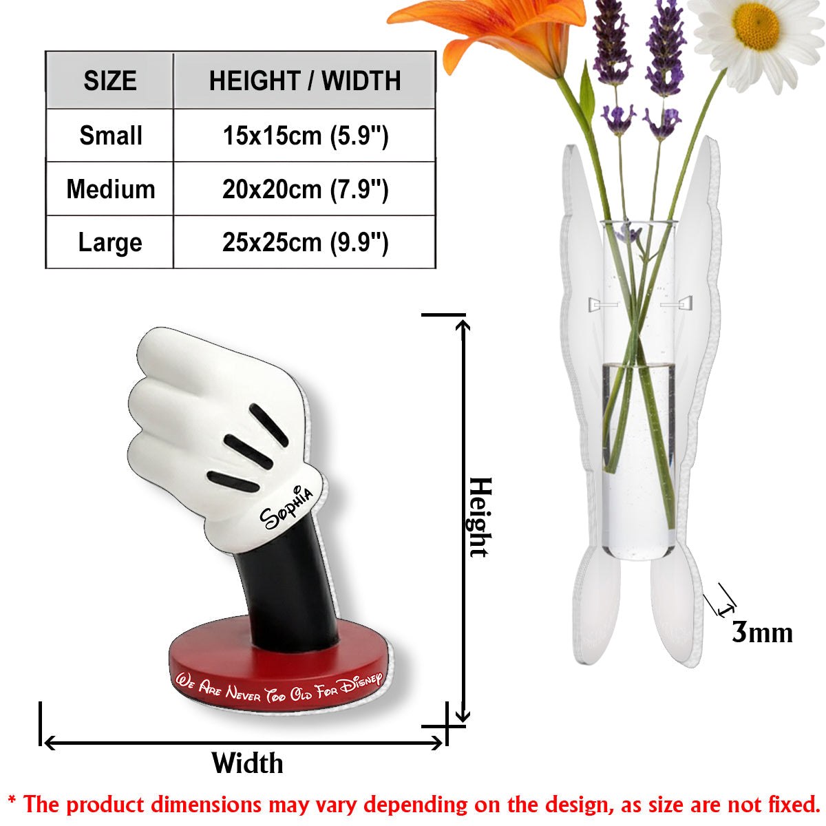 Never Too Old For Disney - Personalized Mouse Custom Shape Acrylic Flower Vase