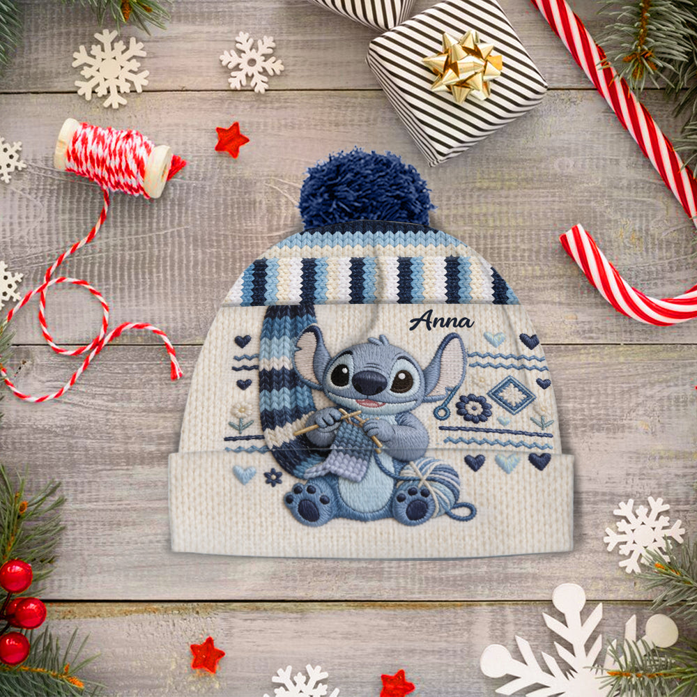 SHH I'm Crocheting - Personalized Ohana Beanie Hat & Knitted Mittens