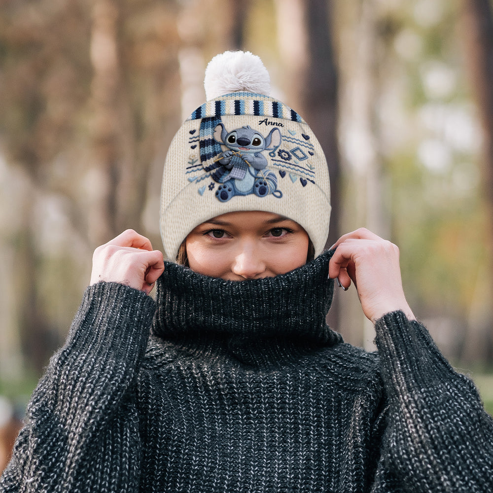 SHH I'm Crocheting - Personalized Ohana Beanie Hat & Knitted Mittens