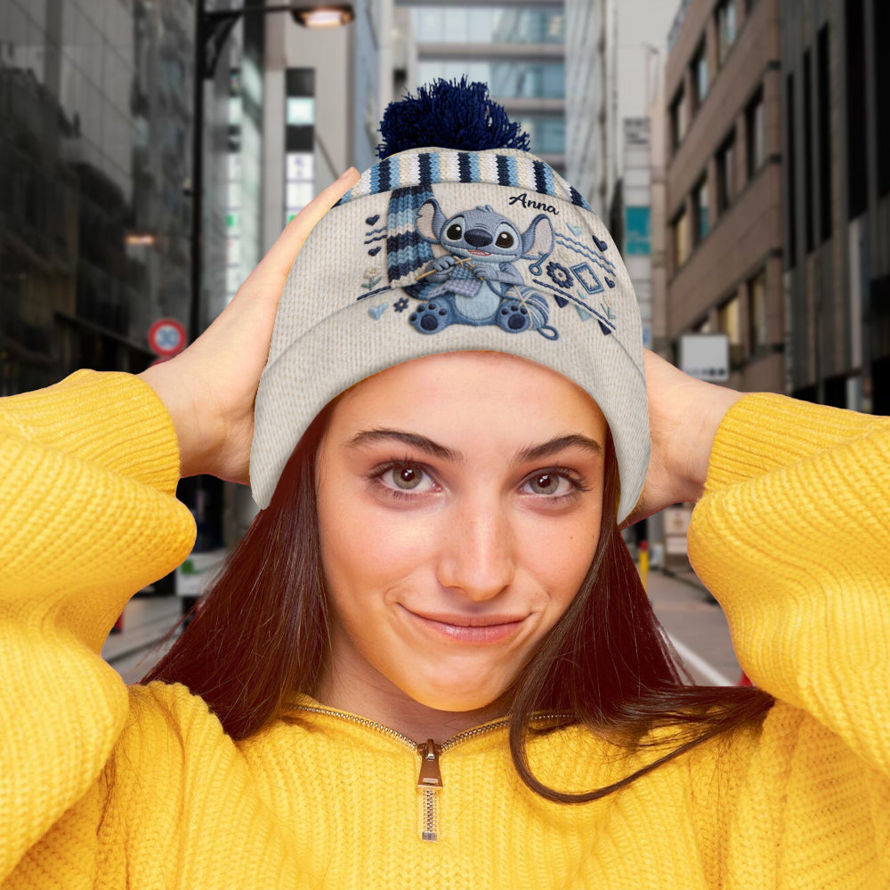 SHH I'm Crocheting - Personalized Ohana Beanie Hat & Knitted Mittens