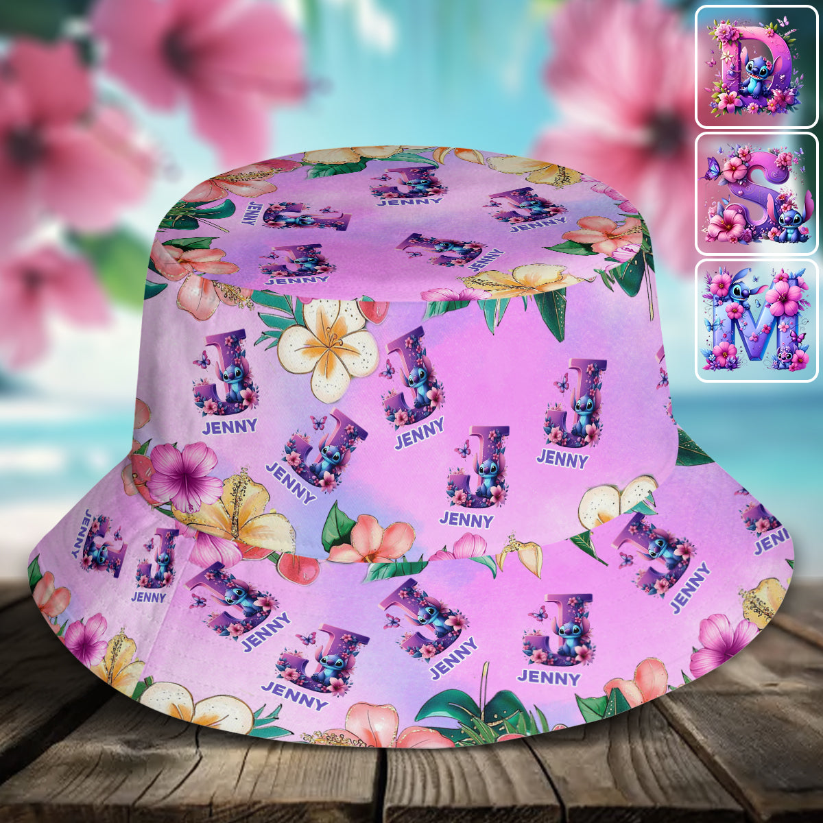 Blue Ohana Alphabet Letter Custom Name - Personalized Ohana Bucket Hat