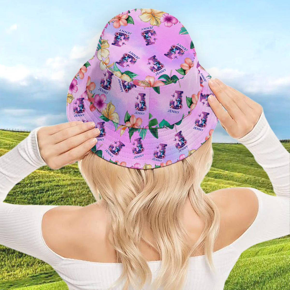 Blue Ohana Alphabet Letter Custom Name - Personalized Ohana Bucket Hat