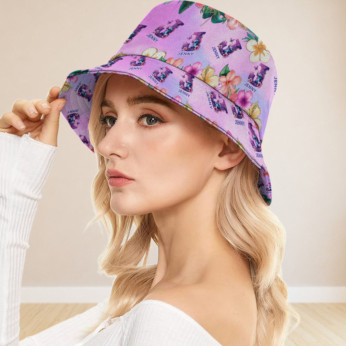 Blue Ohana Alphabet Letter Custom Name - Personalized Ohana Bucket Hat