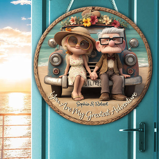 Summer Vibe You Are My Greatest Adventure - Personalized Couple Round Wood Sign