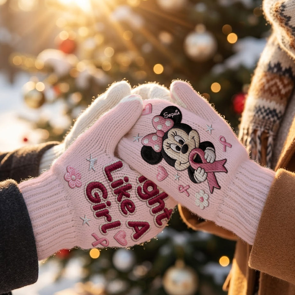 Fight Like A Girl - Personalized Breast Cancer Awareness Knitted Mittens
