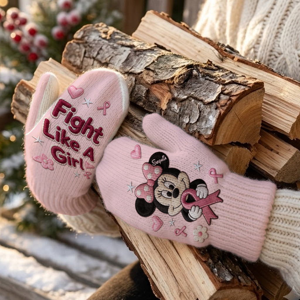 Fight Like A Girl - Personalized Breast Cancer Awareness Knitted Mittens