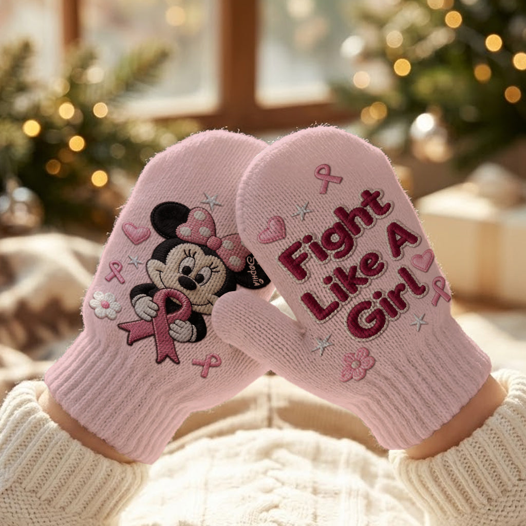 Fight Like A Girl - Personalized Breast Cancer Awareness Knitted Mittens