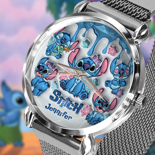 Whimsical Blue Extraterrestrial Wrist Decor - Personalized Ohana Women Hand Watch