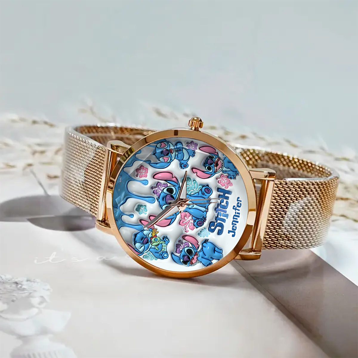 Whimsical Blue Extraterrestrial Wrist Decor - Personalized Ohana Women Hand Watch