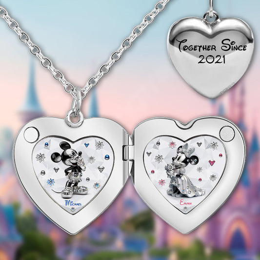 Cute Mouse Couple - Personalized Mouse Locket Pendant Necklace