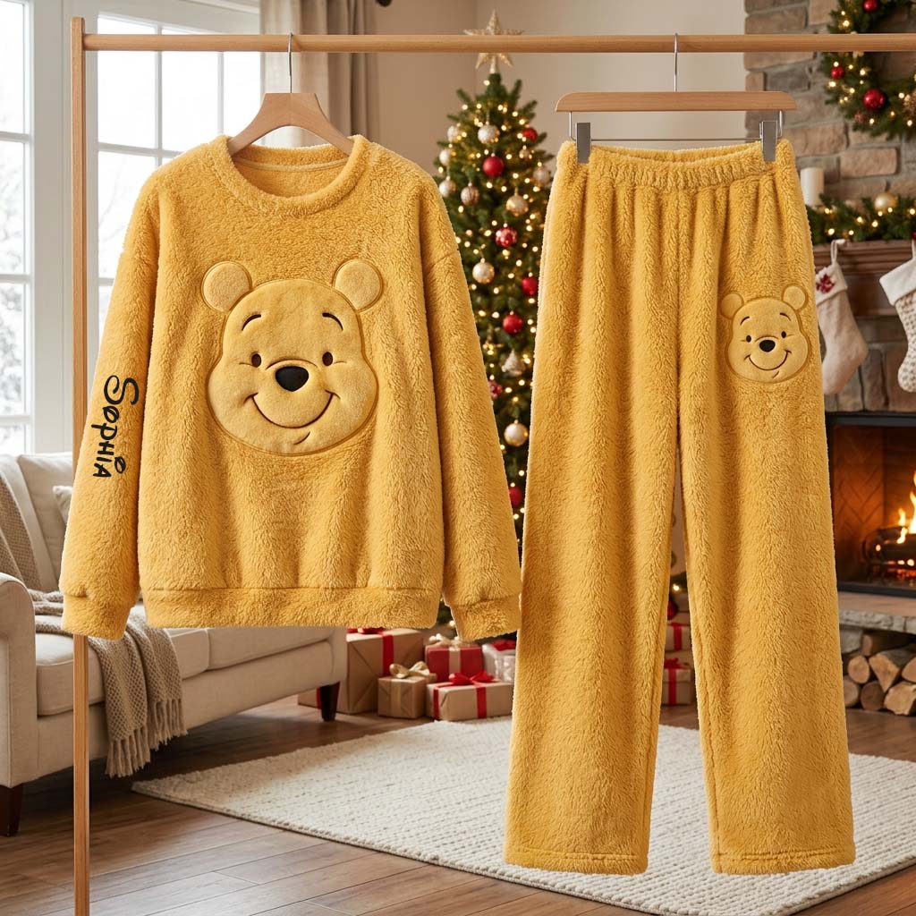 Cute Bear - Personalized Yellow Bear Fleece Lounge Set