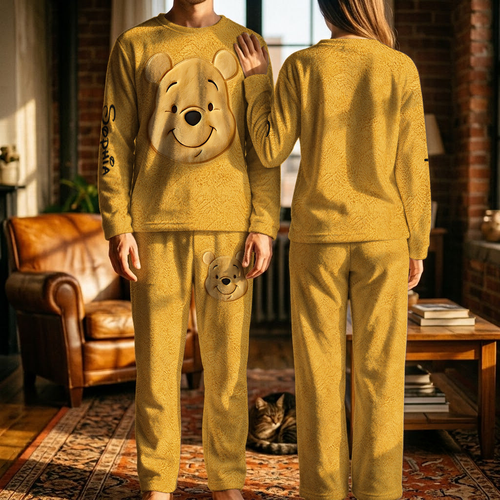 Cute Bear - Personalized Yellow Bear Fleece Lounge Set