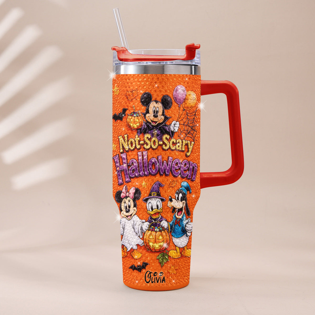 Halloween Not-So-Scary Party - Personalized Mouse Rhinestone Tumbler With Handle